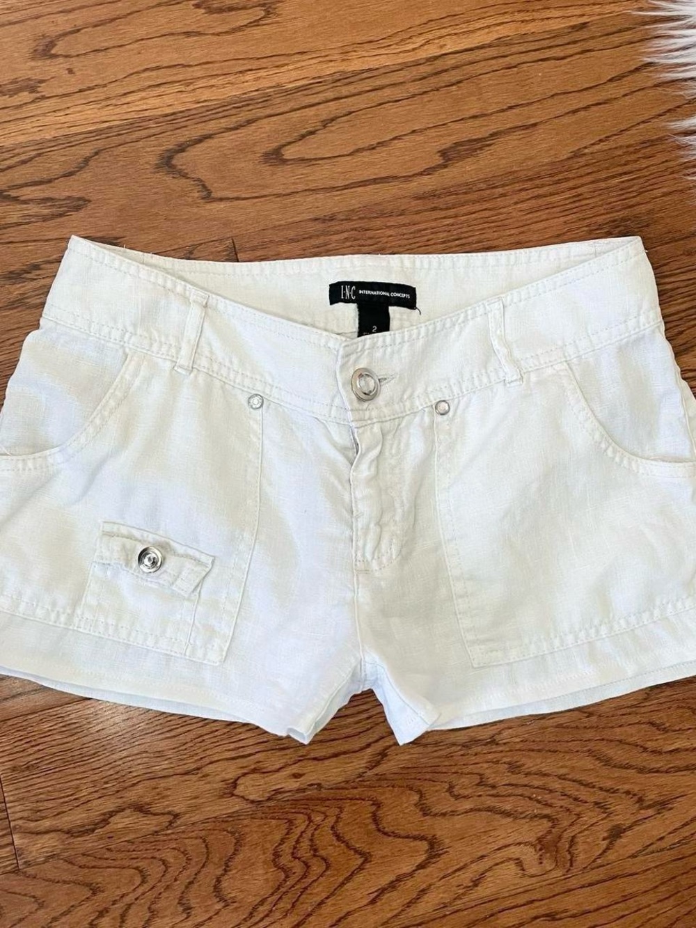 Vintage Y2K white linen micro shorts by International Concepts